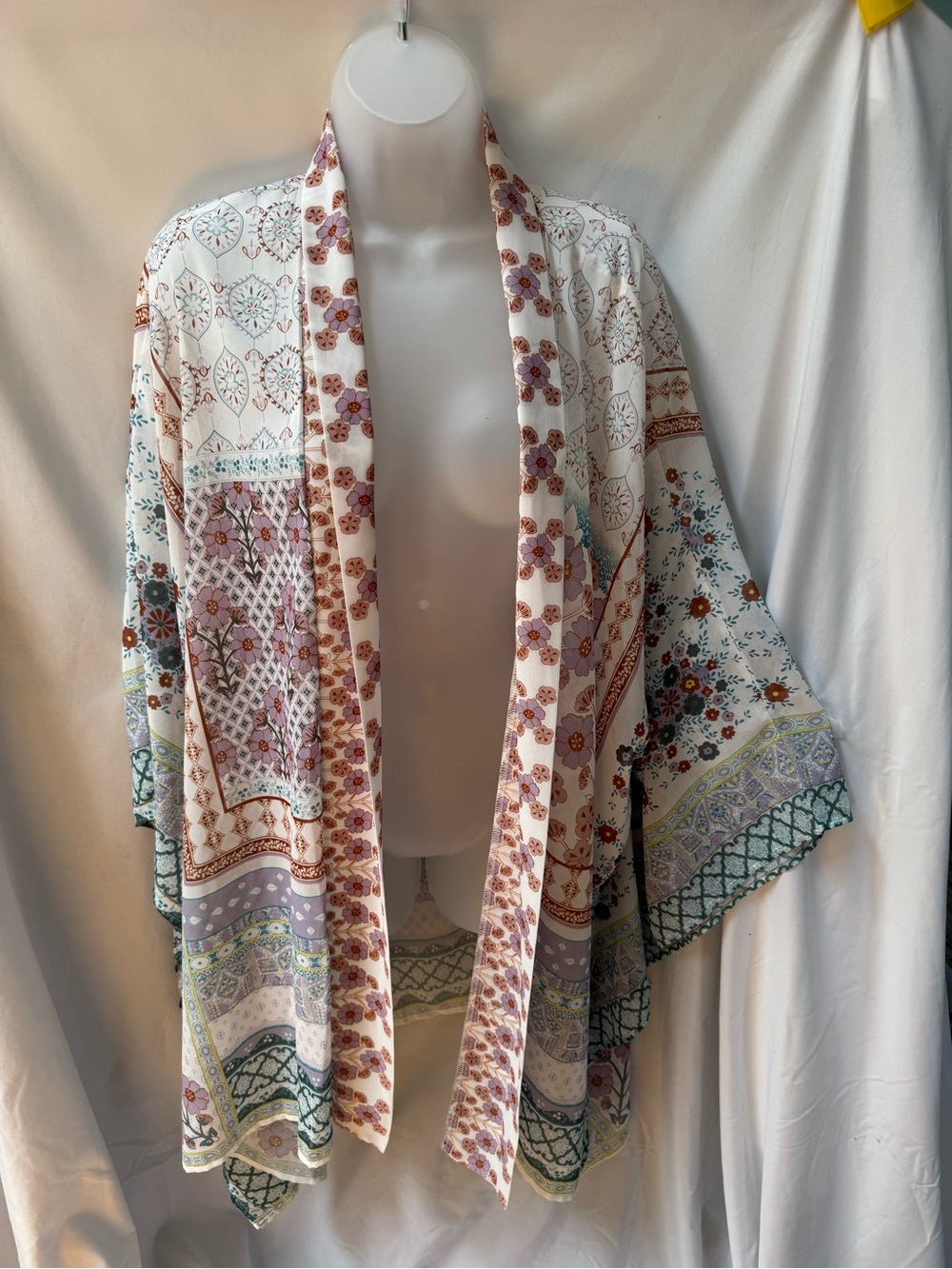 Rachel Zoe Multi Floral Patchwork Kimono Cardigan Coverup OS